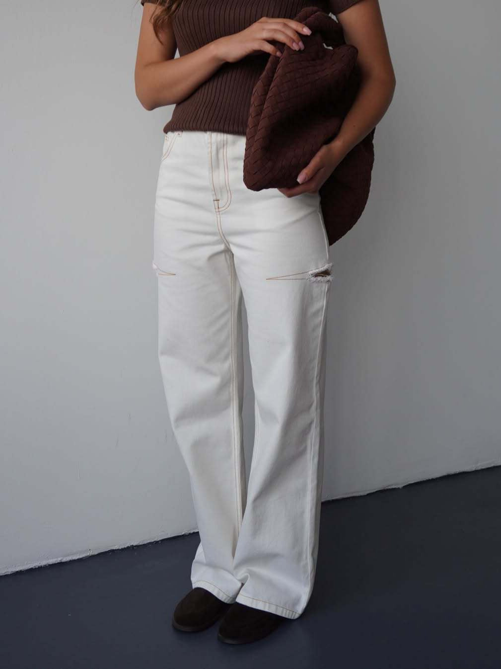 Simple Casual Ripped White Jeans