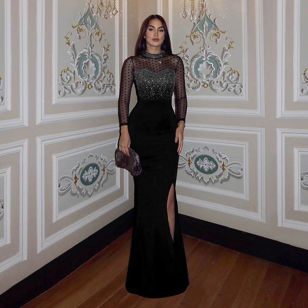 Ball Mysterious Gorgeou Black Sequin Sheer Gown
