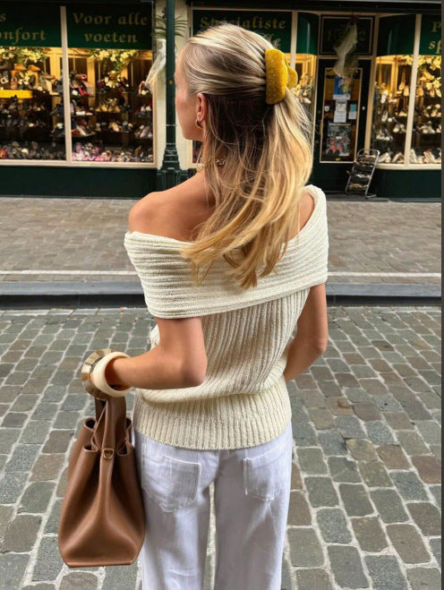 Tender Autumn Warmth Off-shoulder Knit Top