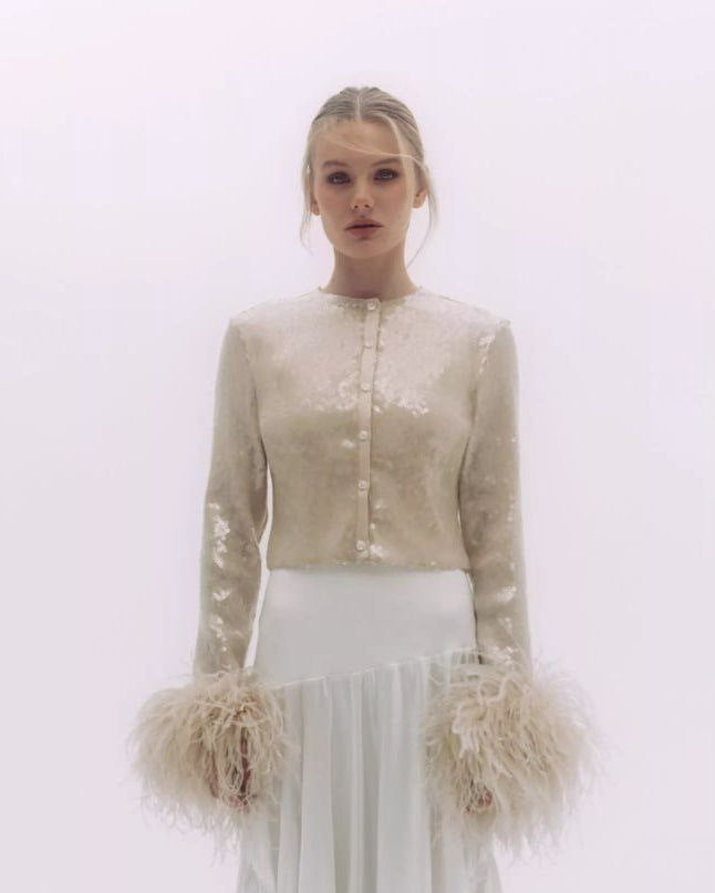 Cozy Home Feather Sequin Cardigan