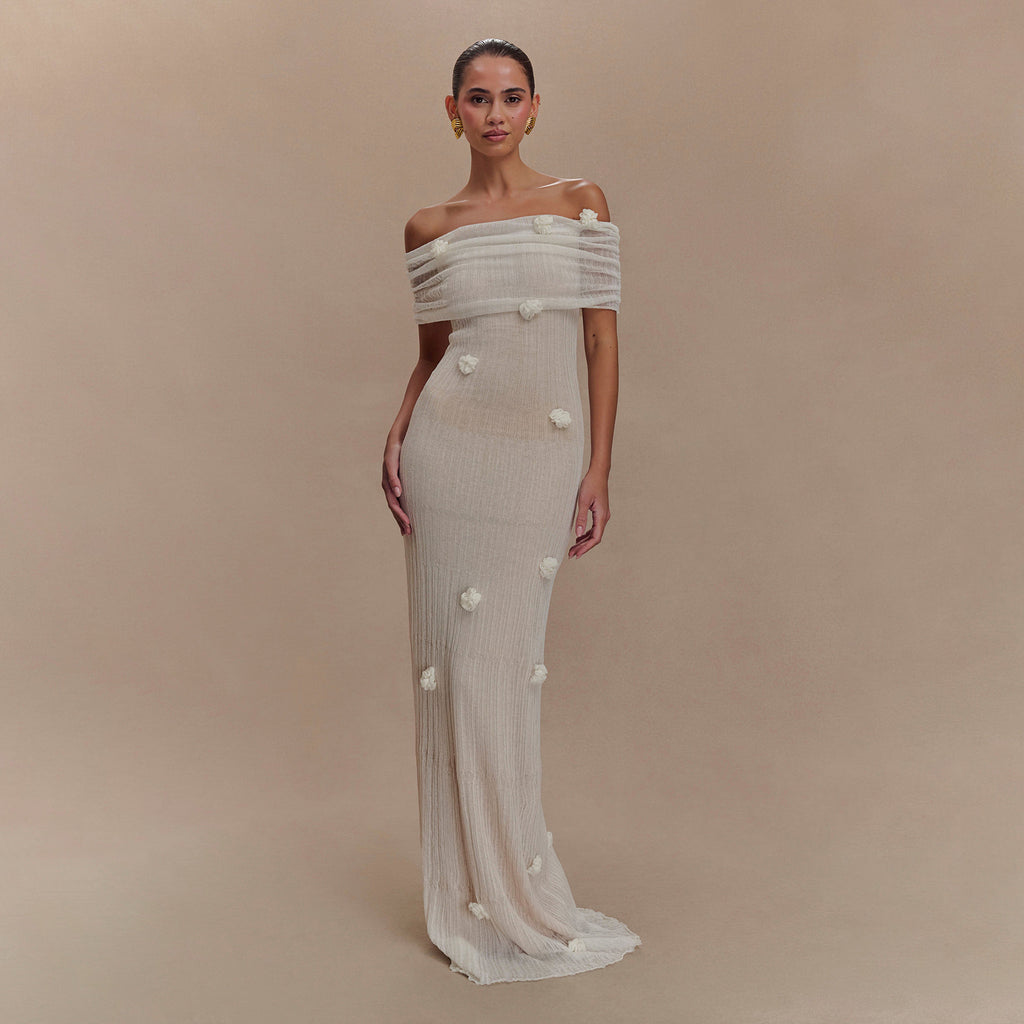 Weiches, schulterfreies Maxikleid mit Blumenmuster