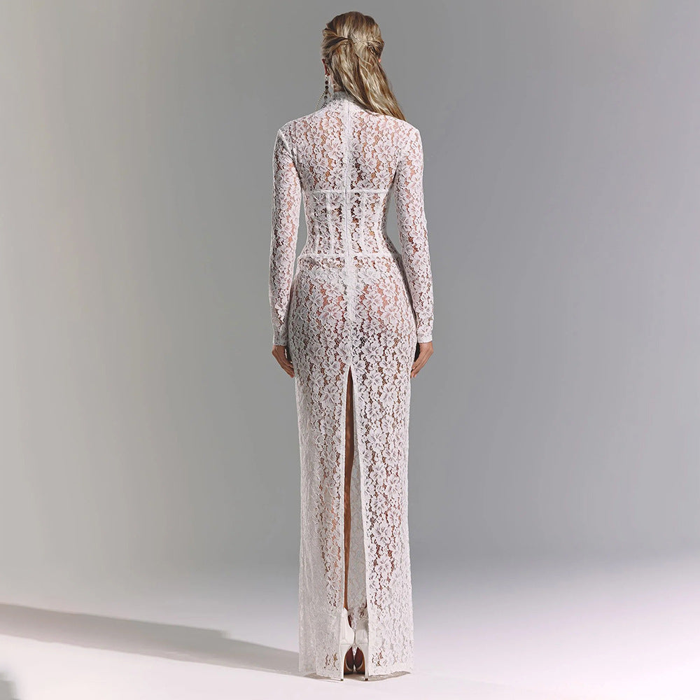 Banquet Elegant Luxurious White Lace Maxi Dress