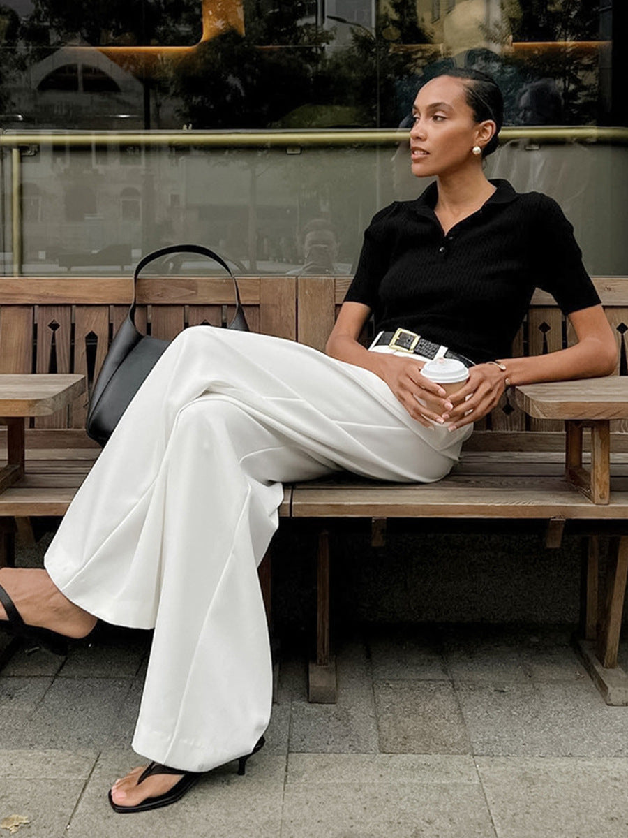 Urban Street Elegant White Wide Leg Pants