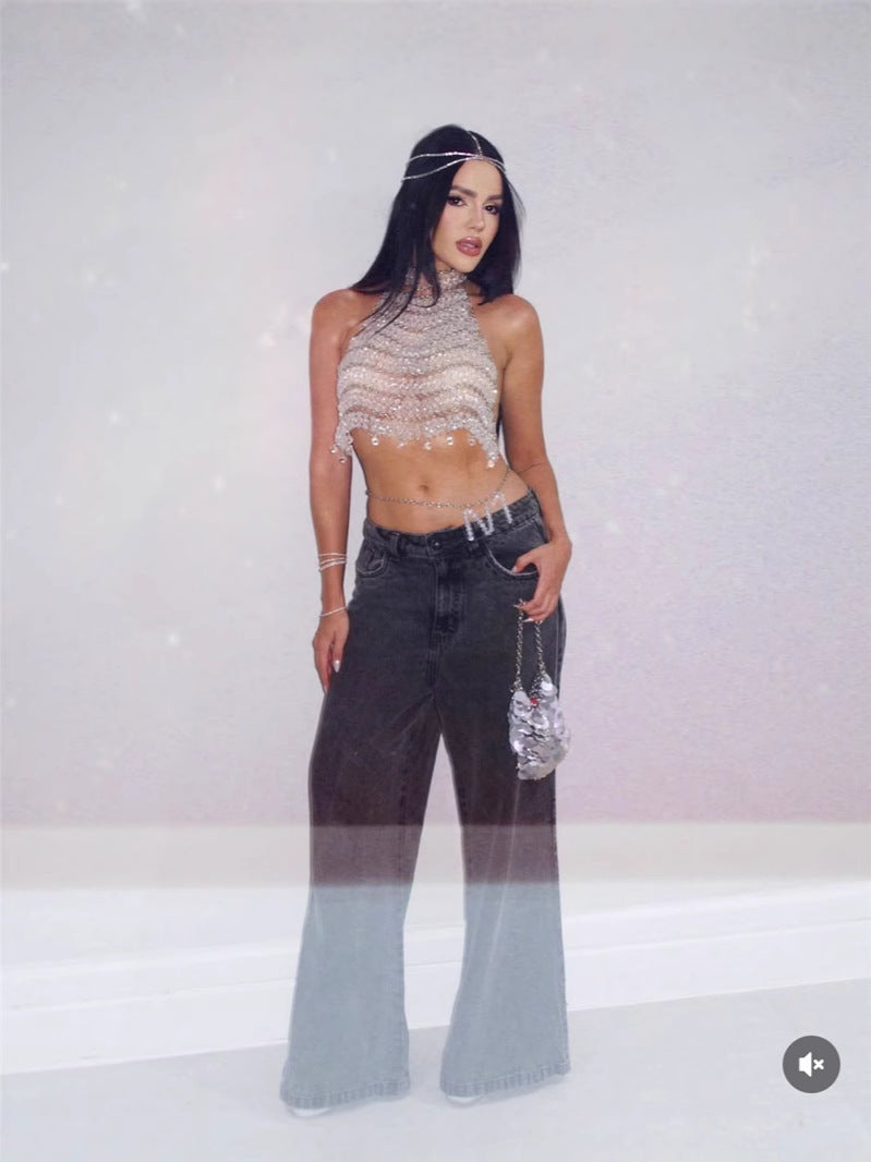 Chic Soiree Elegant Beaded Halter Top
