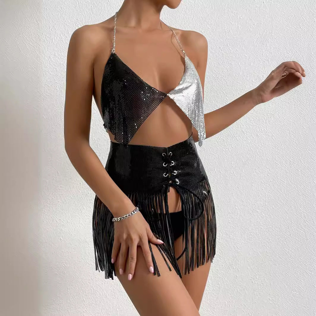 Dance Party Edgy Sequin Two Piece Set