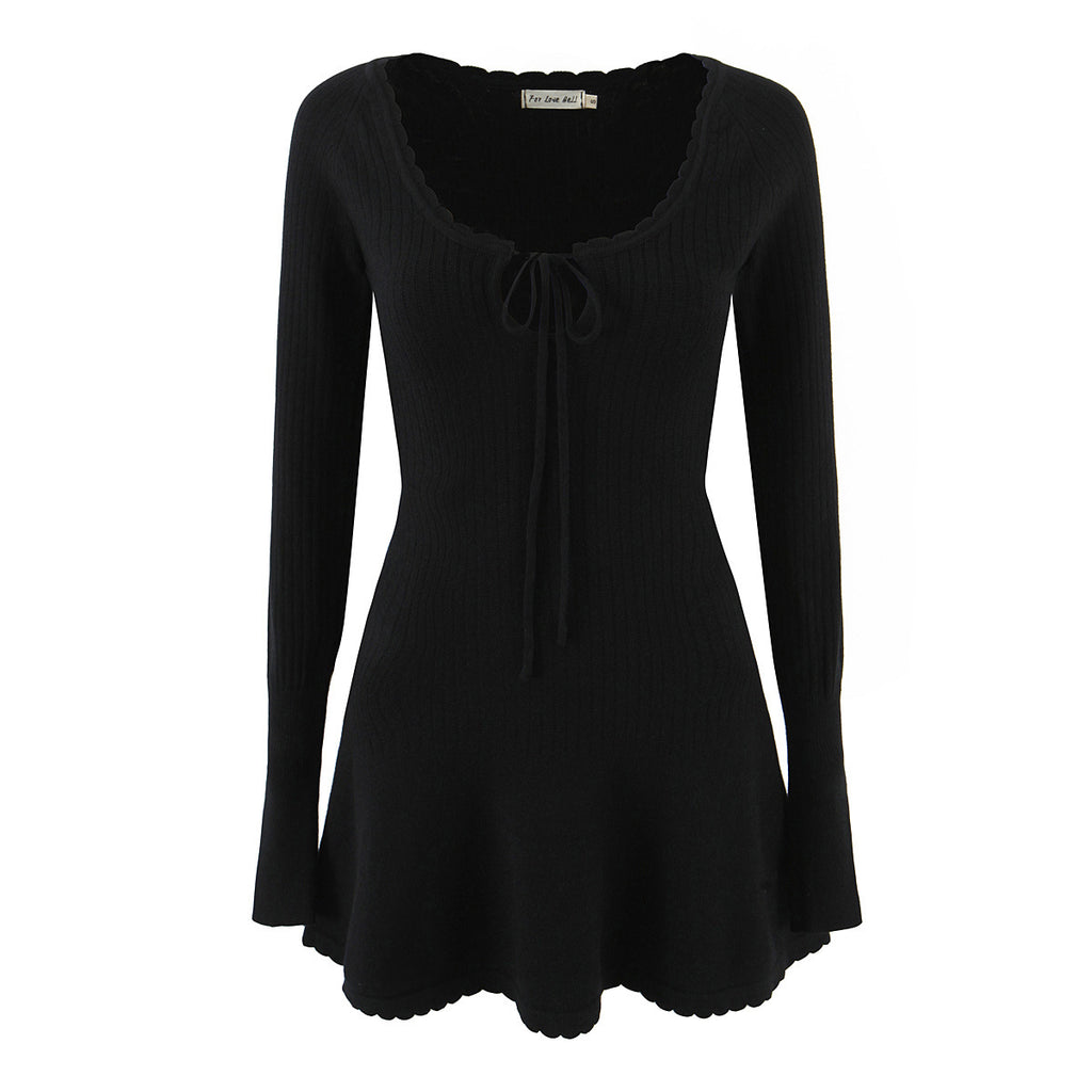 Night Mysterious Sexy Black Tie-Front Dress
