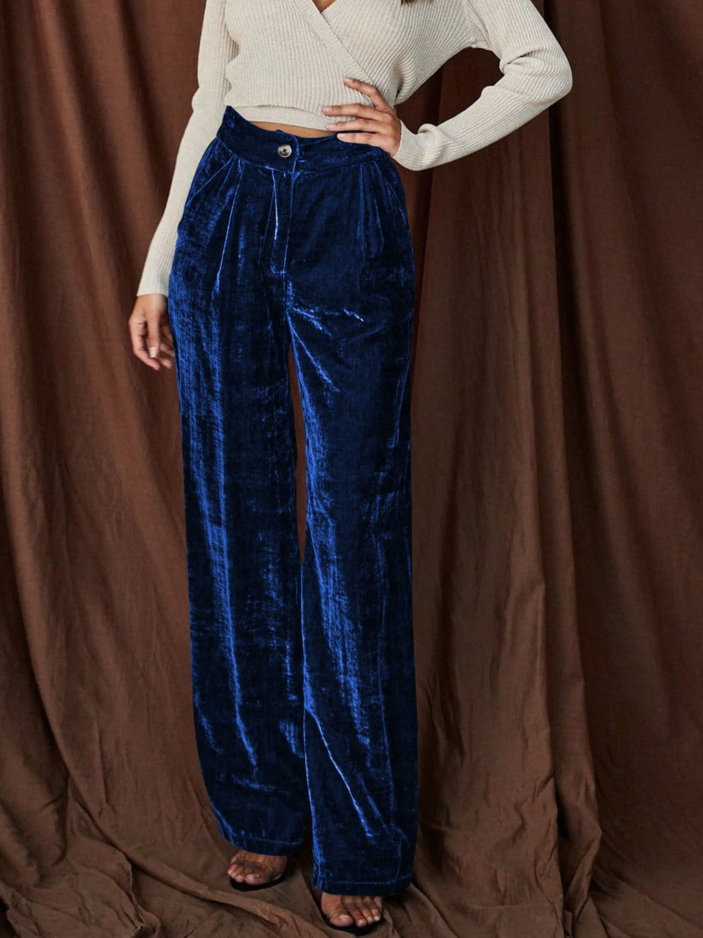 Pantalon large taille haute en velours luxueux pour soirée 