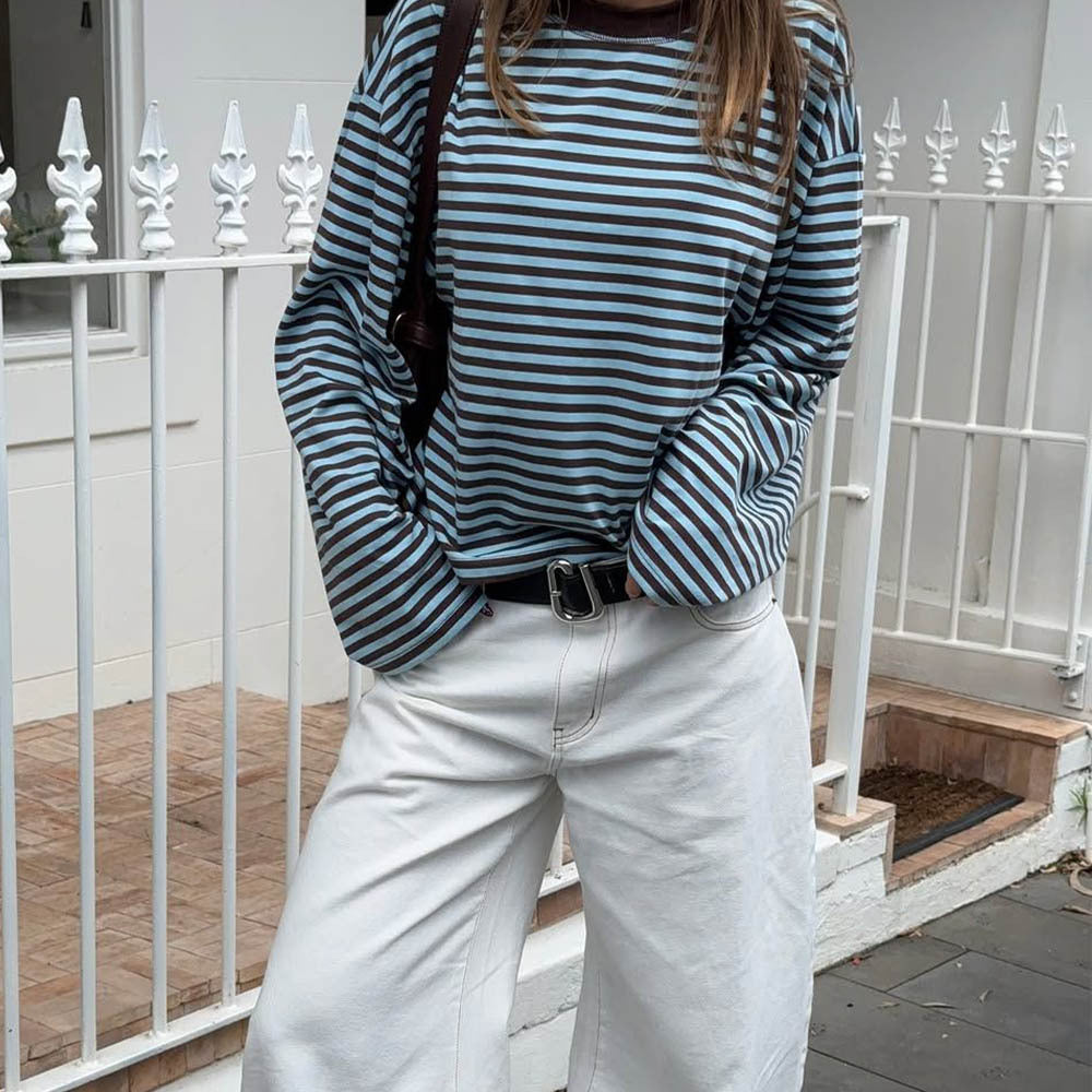 Casual Street Style Relaxed Striped Long-sleeve T-shirt