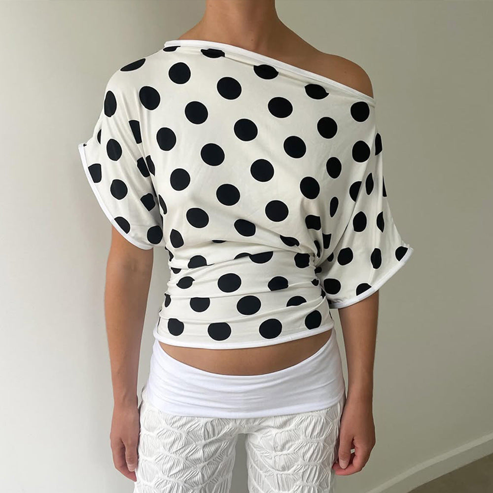 Street Stroll Retro Polka Dot Off Shoulder Top
