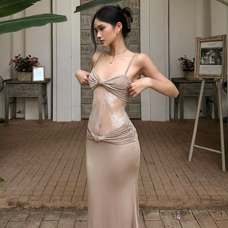 Wedding Romantic Soft Nude Lace Maxi Dress