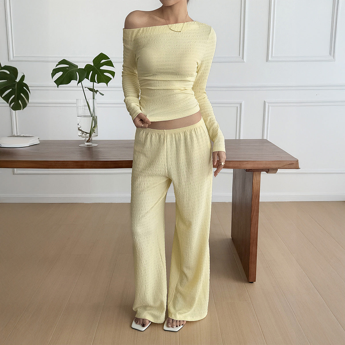 Warm Afternoon Off-Shoulder Knit Set