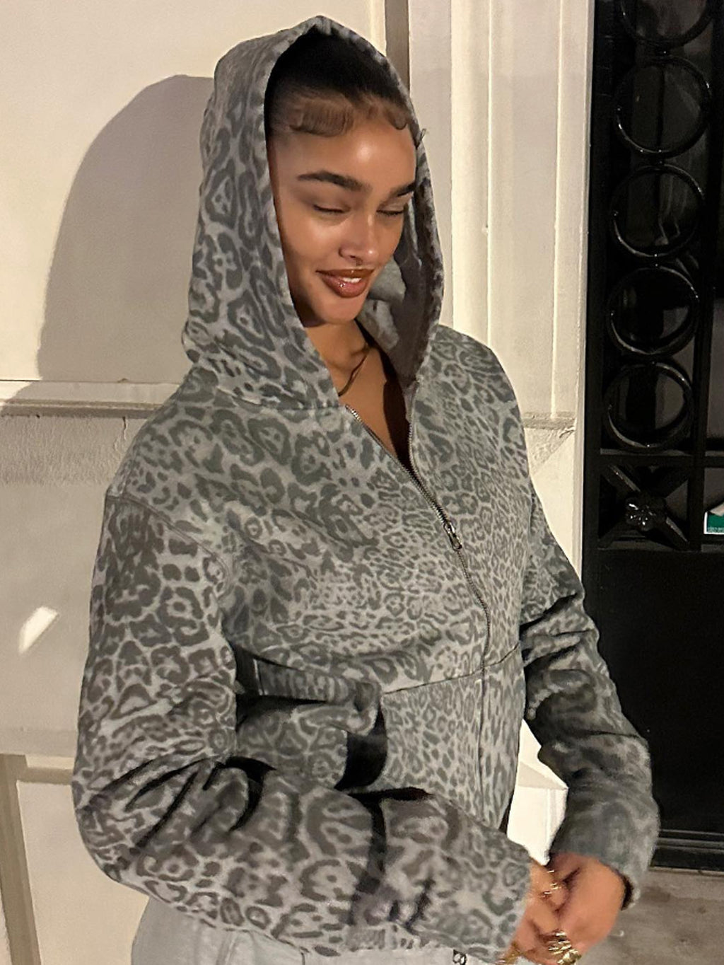Night Street Casual Leopard Print Hooded Jacket