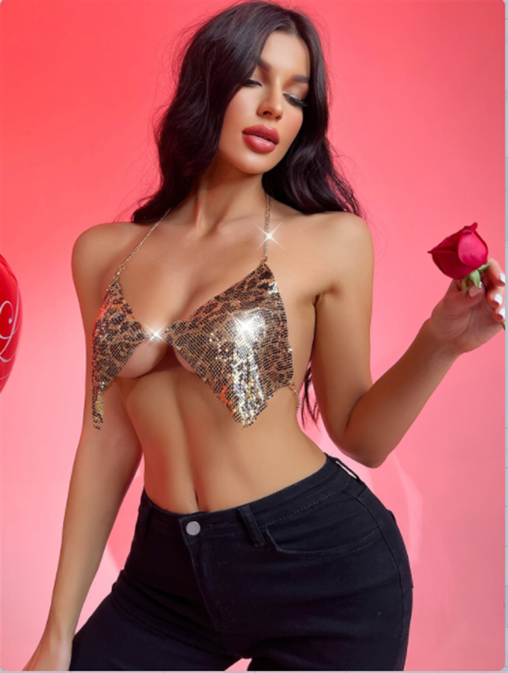 Shining Birthday Glamour Leopard Print Halter Top