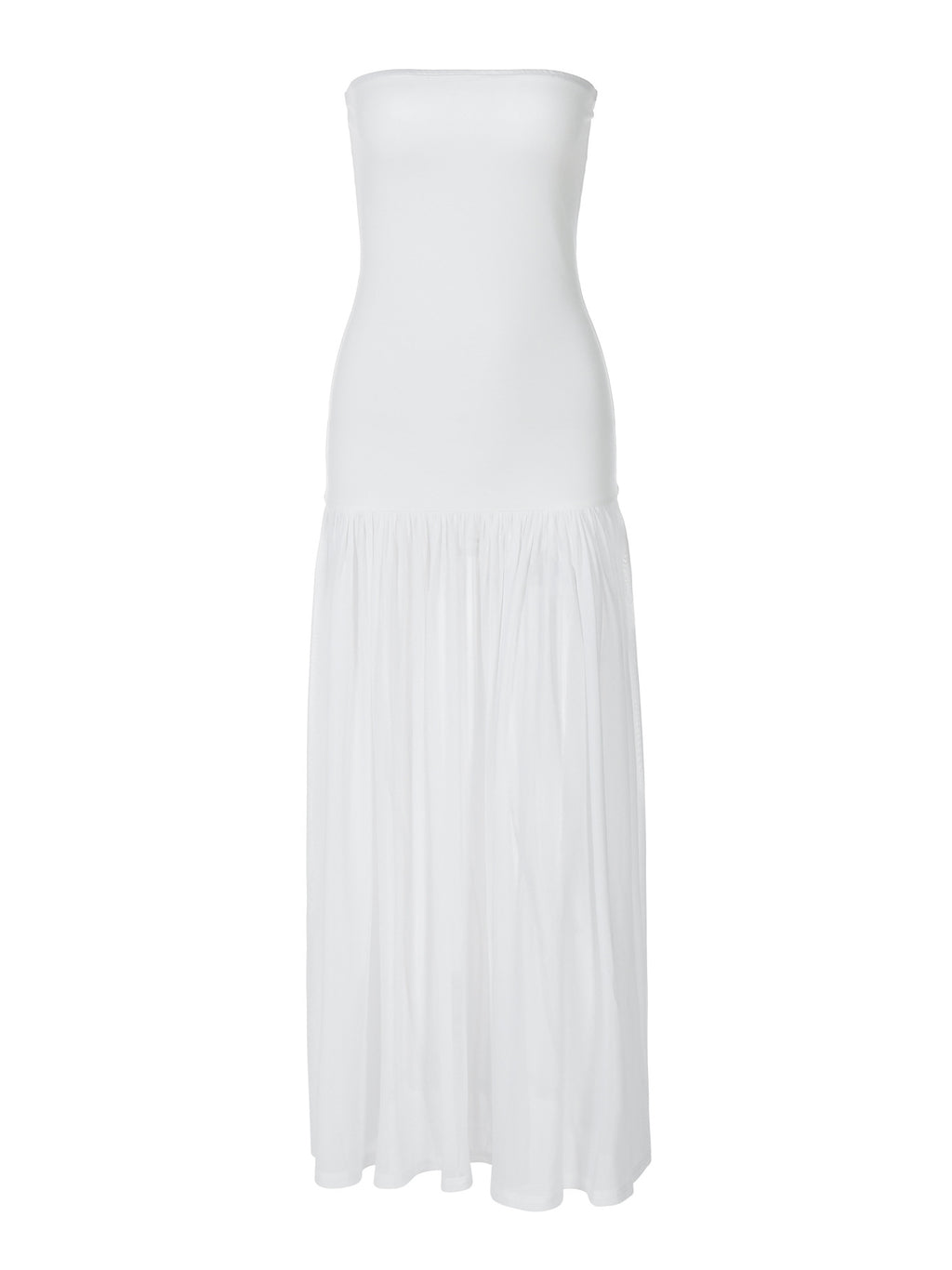 Robe longue blanche élégante et captivante à épaules dénudées 
