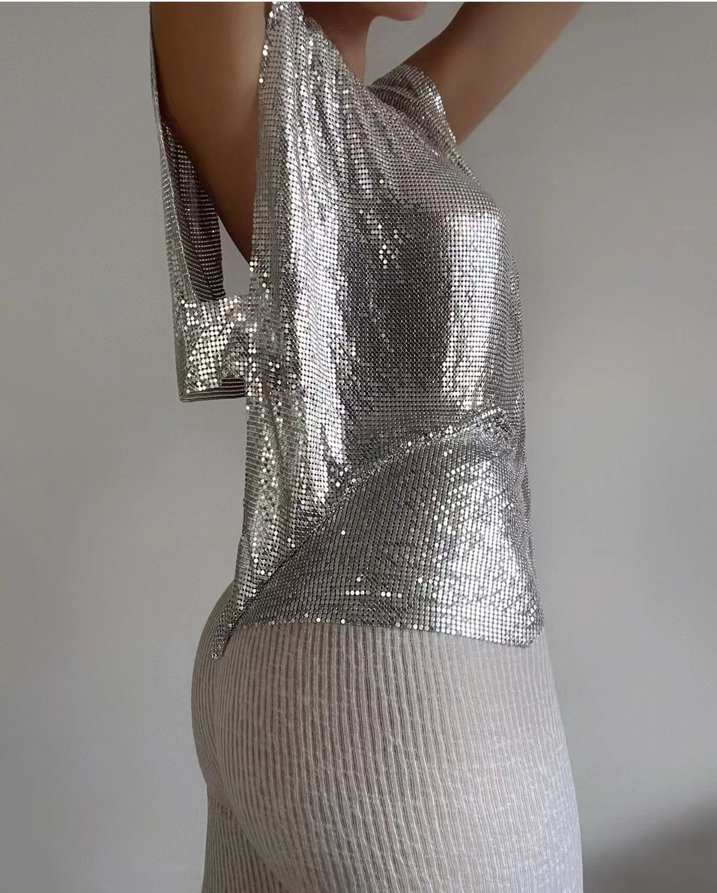 Music Festival Futuristic Metallic Sequin T Shirt