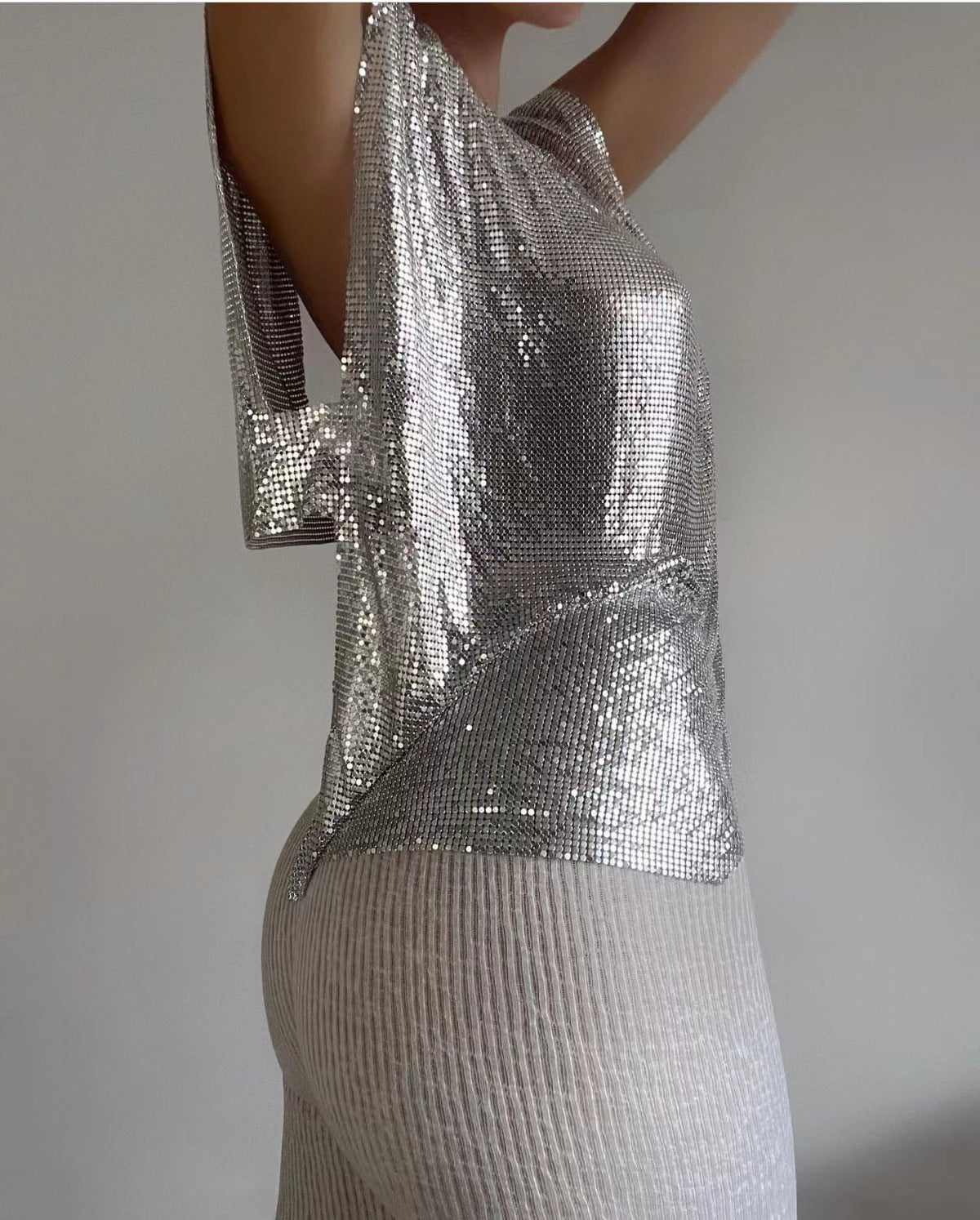 Music Festival Futuristic Metallic Sequin T Shirt
