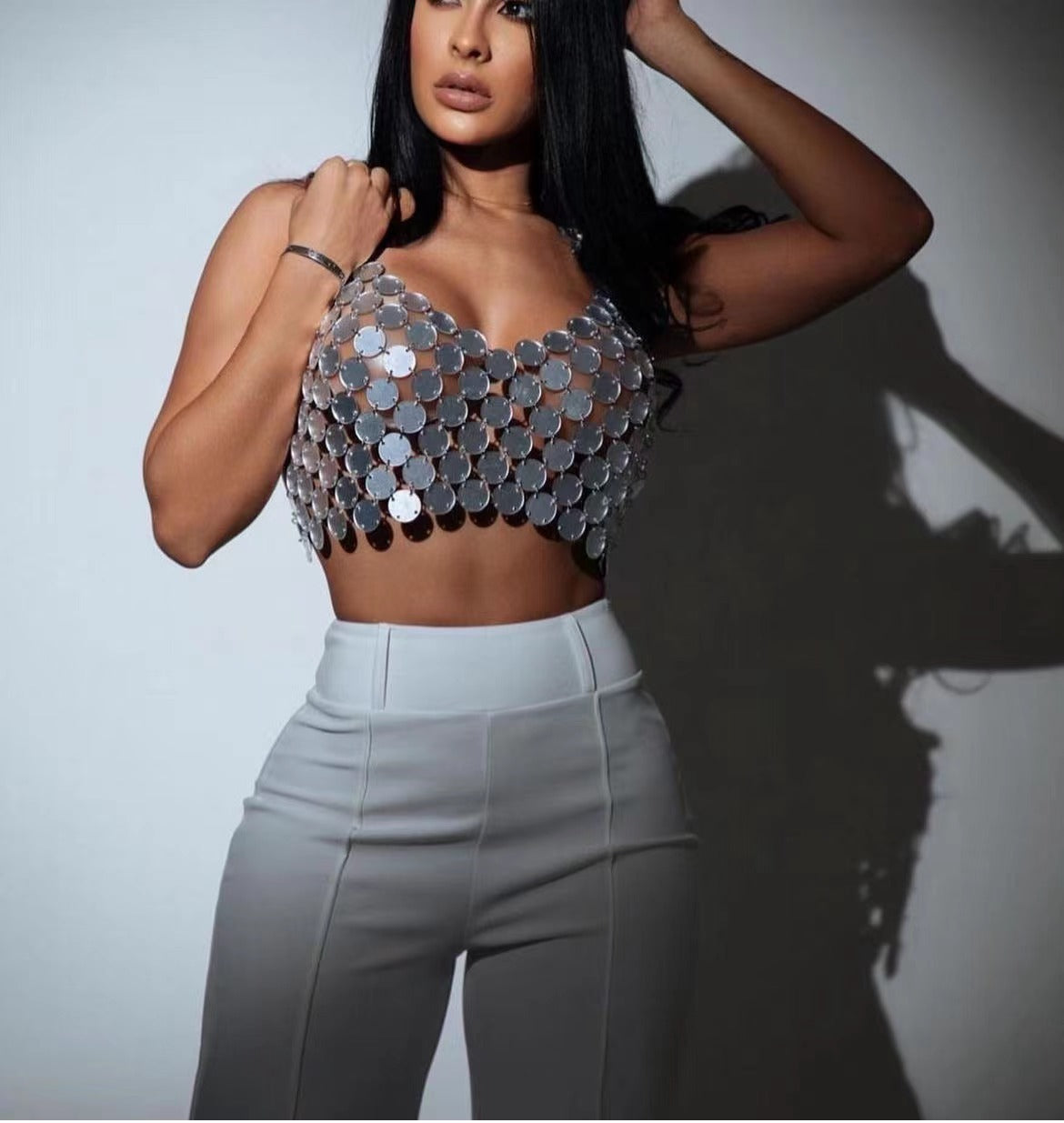 Nightclub Party Sizzling Metallic Sequin Cami Top