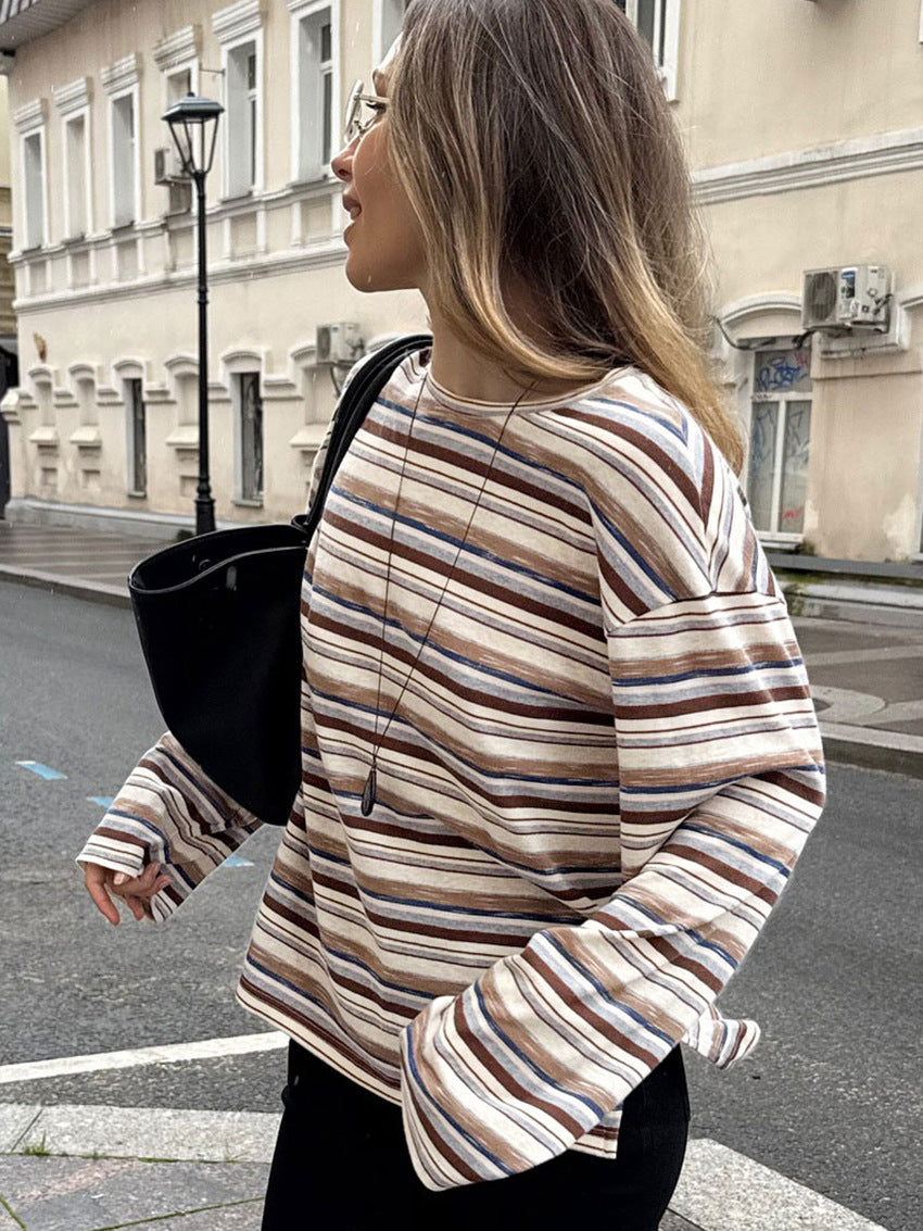 Street Stroll Casual Striped Long Sleeve Top