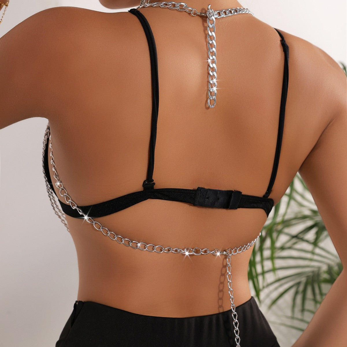 Edgy Chain-Accent Halter Top