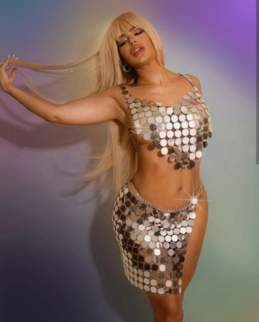 Disco Ball Dynamic Shiny Mini Skirt