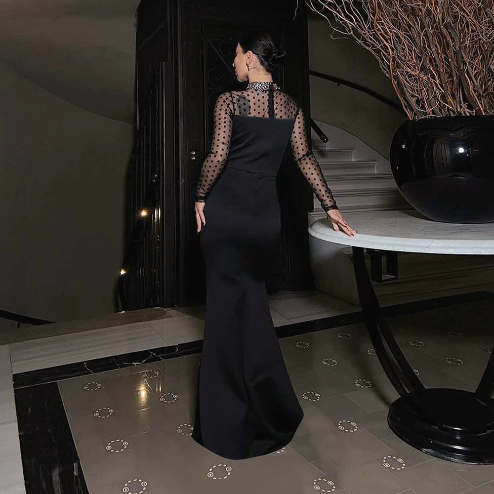 Ball Mysterious Gorgeou Black Sequin Sheer Gown