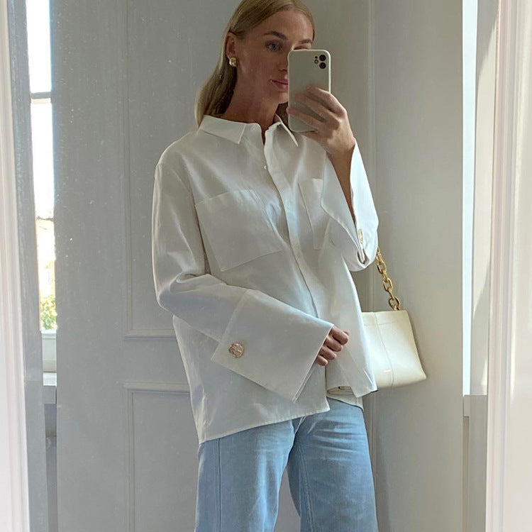 Fresh Casual White Pocket Shirt