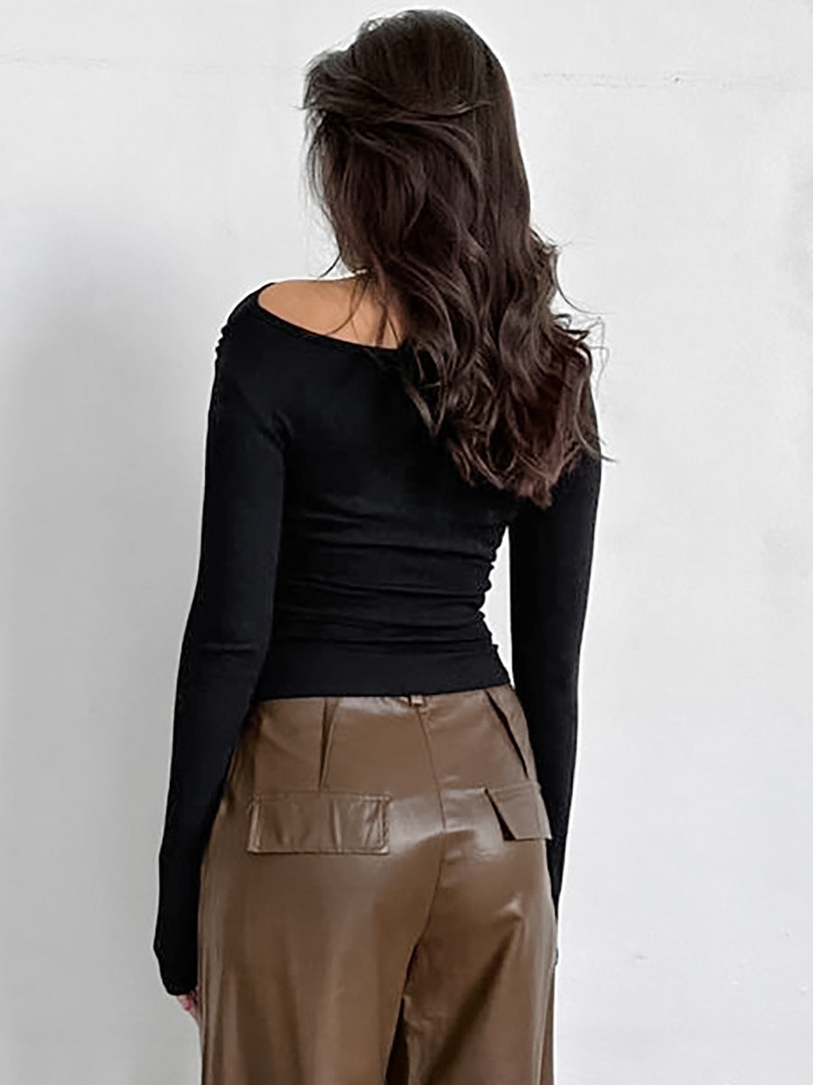 Urban Commute Modern Off Shoulder Long Sleeve Top
