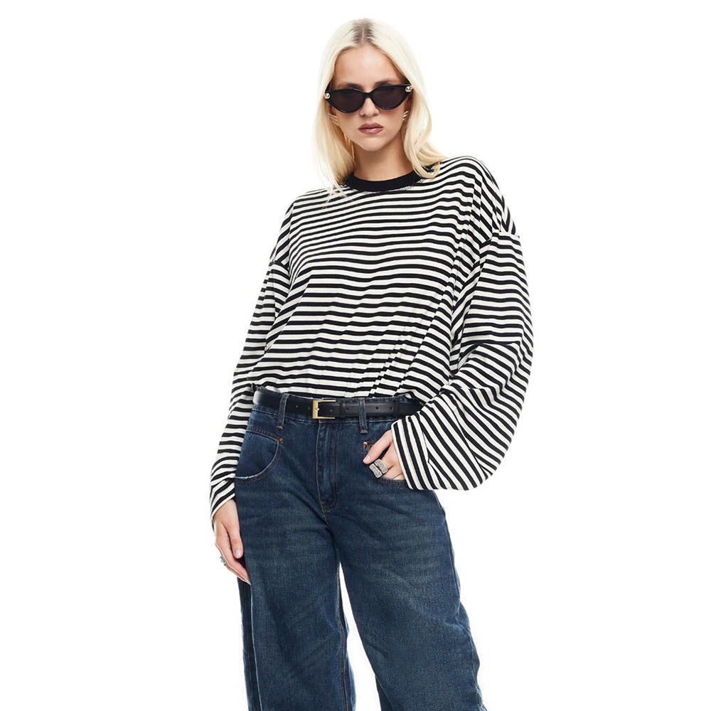 Casual Street Style Relaxed Striped Long-sleeve T-shirt