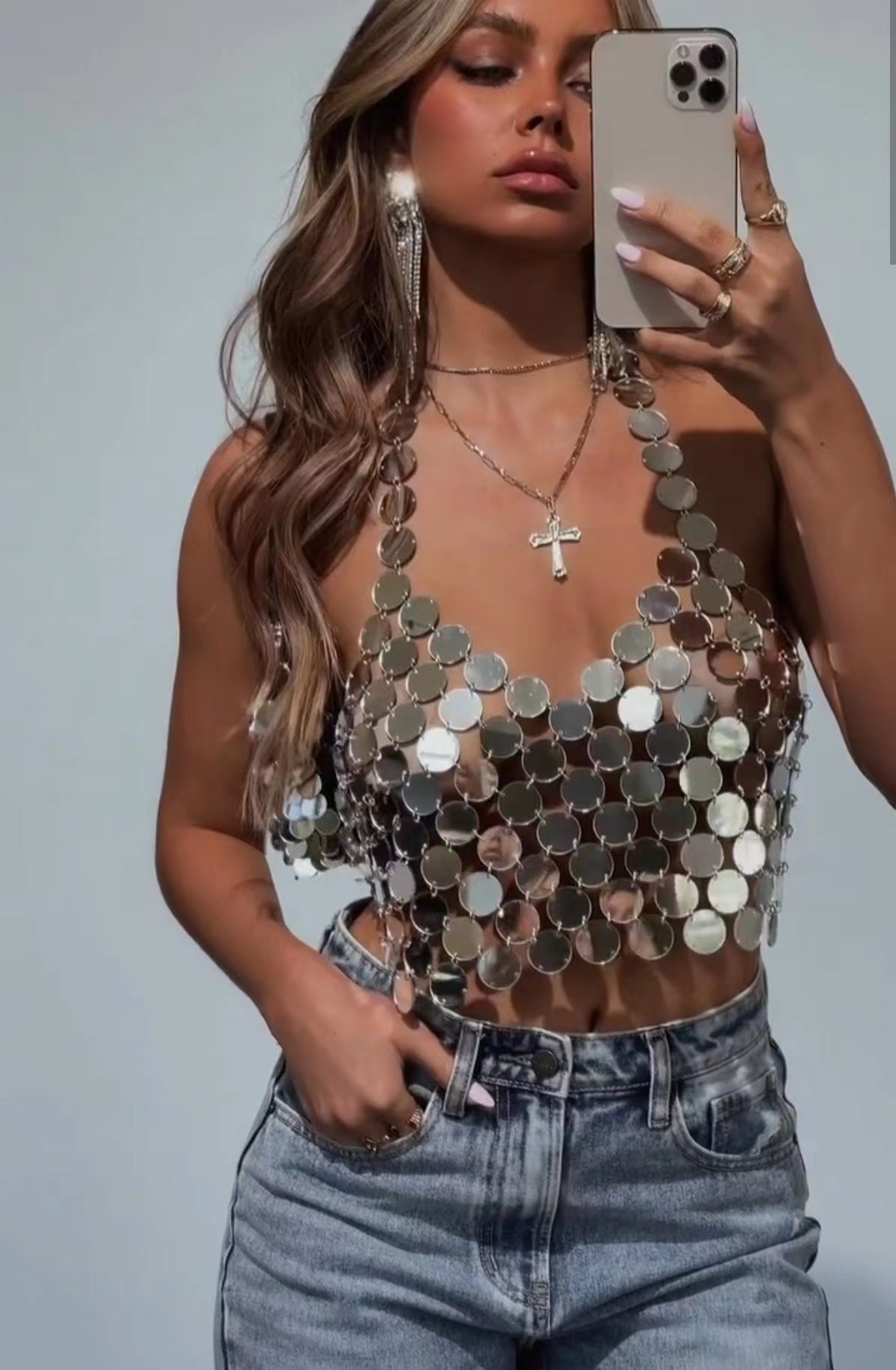 Nightclub Party Sizzling Metallic Sequin Cami Top