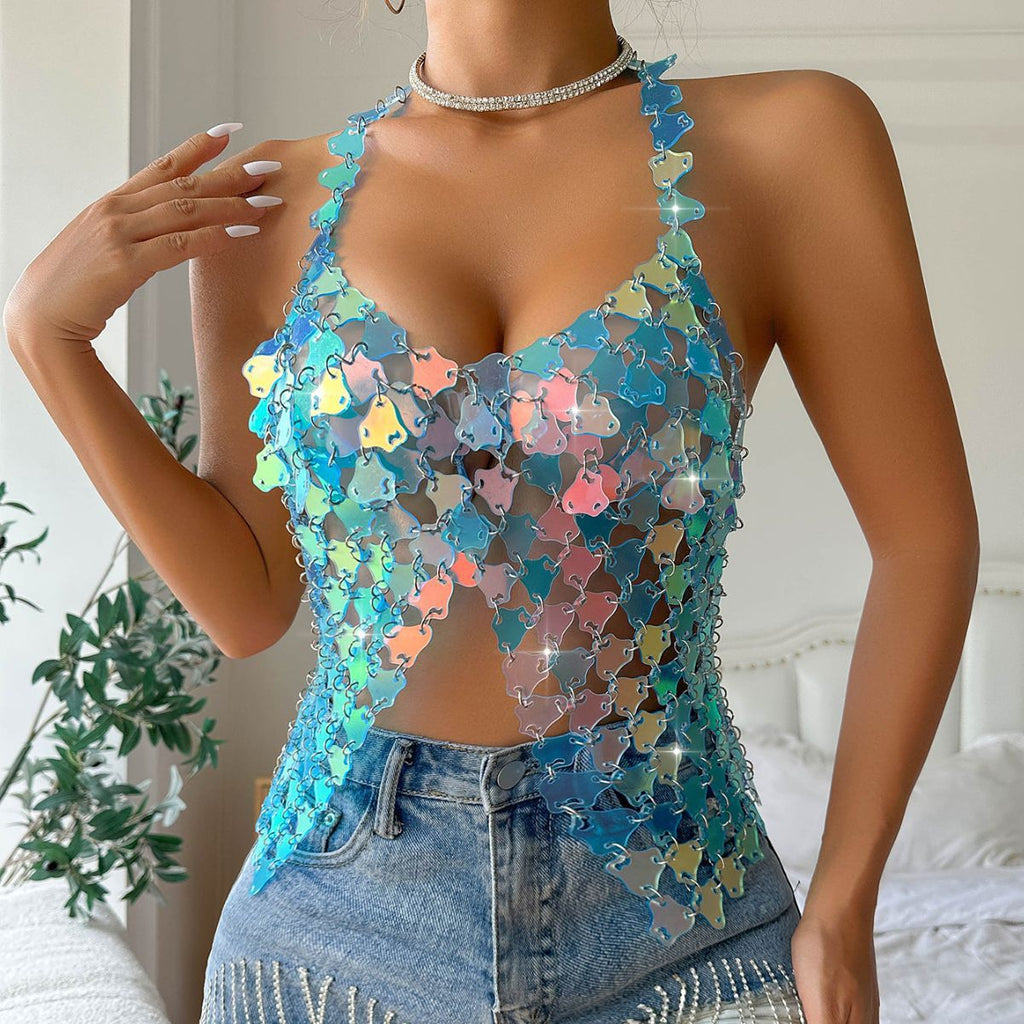 Festival Celebration Rainbow Sequin Halter Top