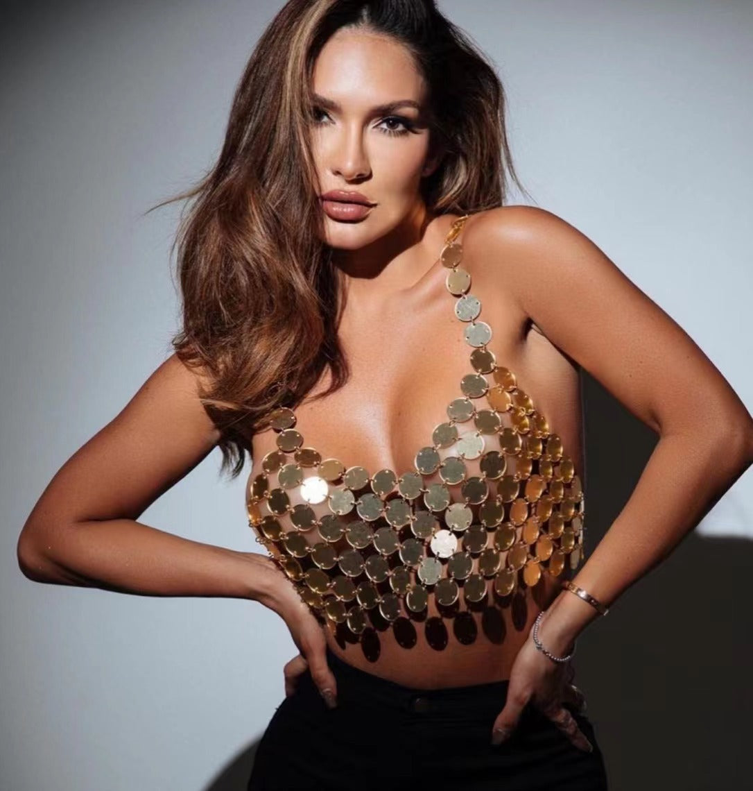 Nightclub Party Sizzling Metallic Sequin Cami Top