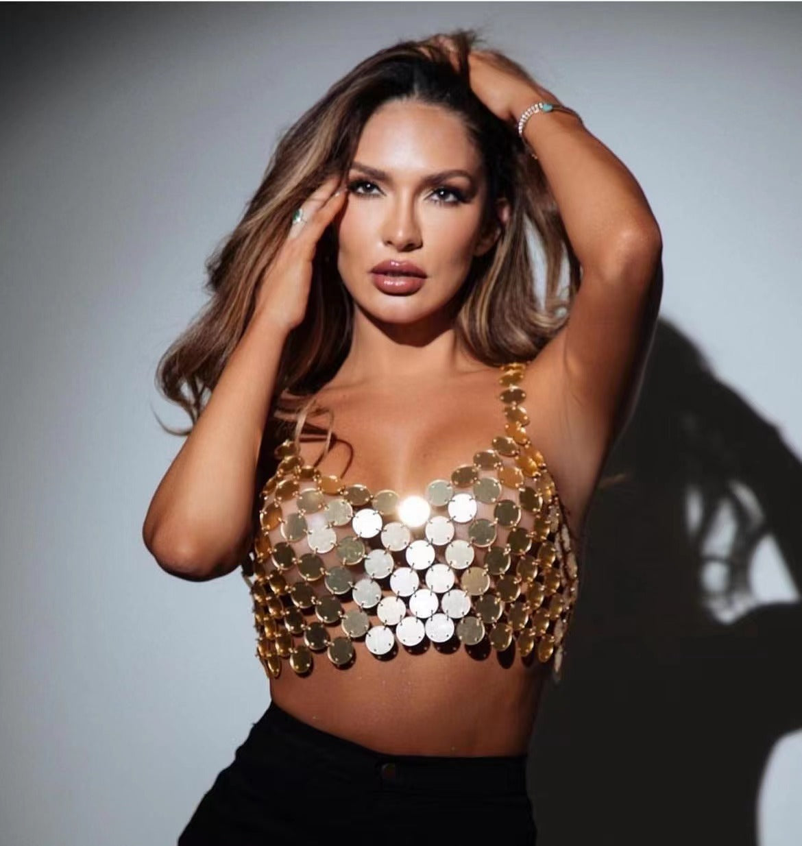 Nightclub Party Sizzling Metallic Sequin Cami Top