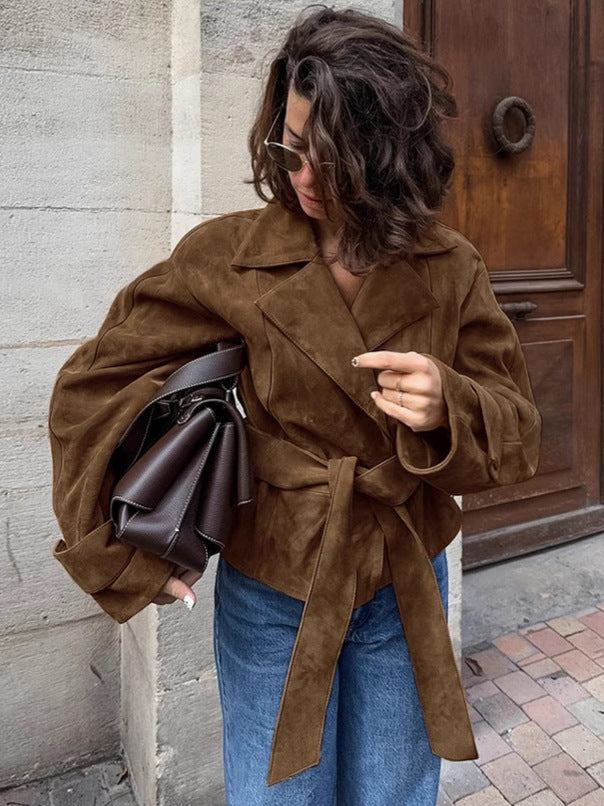 Street Chic Elegant Suede Trench Coat