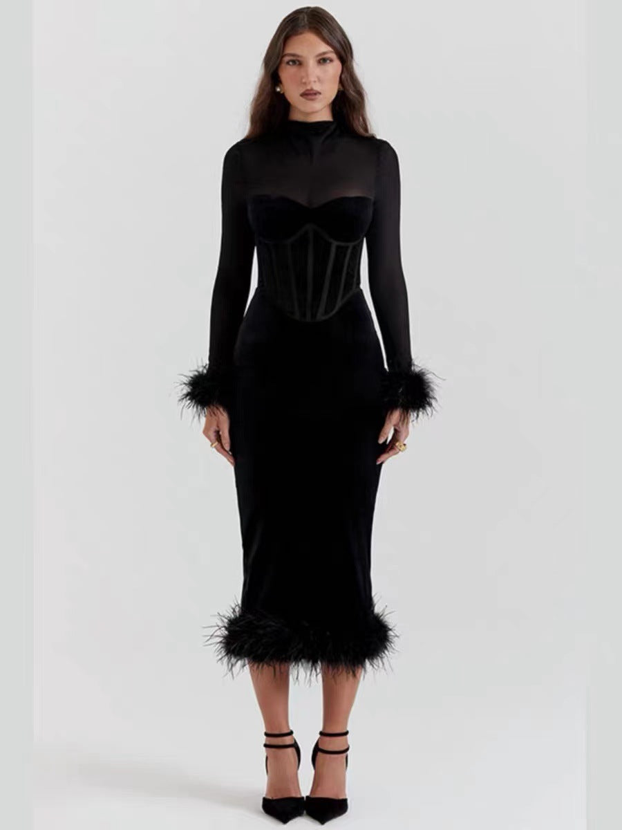 Sexy Charming Black See Through Velvet Dress