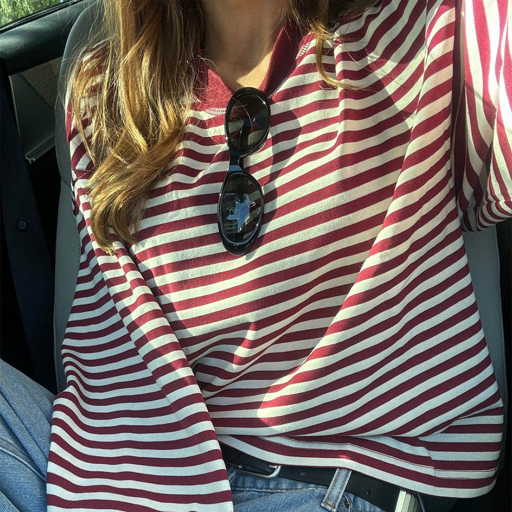 Casual Street Style Relaxed Striped Long-sleeve T-shirt