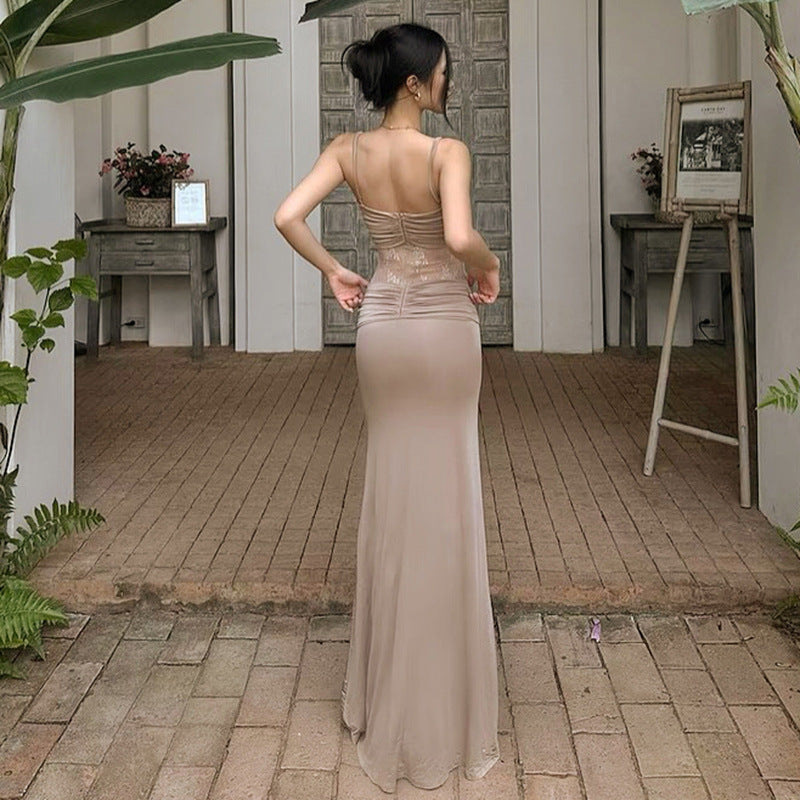 Wedding Romantic Soft Nude Lace Maxi Dress