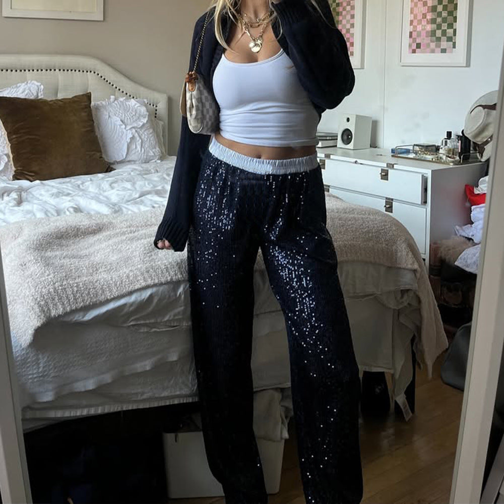 Night Out Daily Chic Shiny Sequin Pants