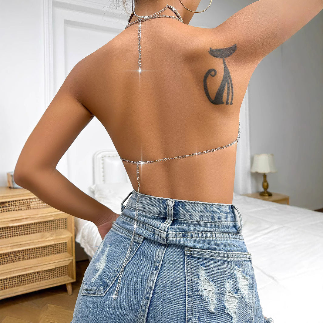 Glamour Night Ultra-Chic Silver Metallic Halter Top