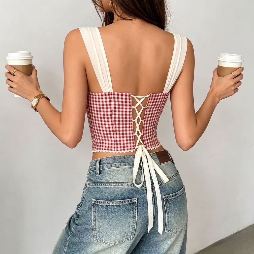 Vintage Gingham Bustier Top