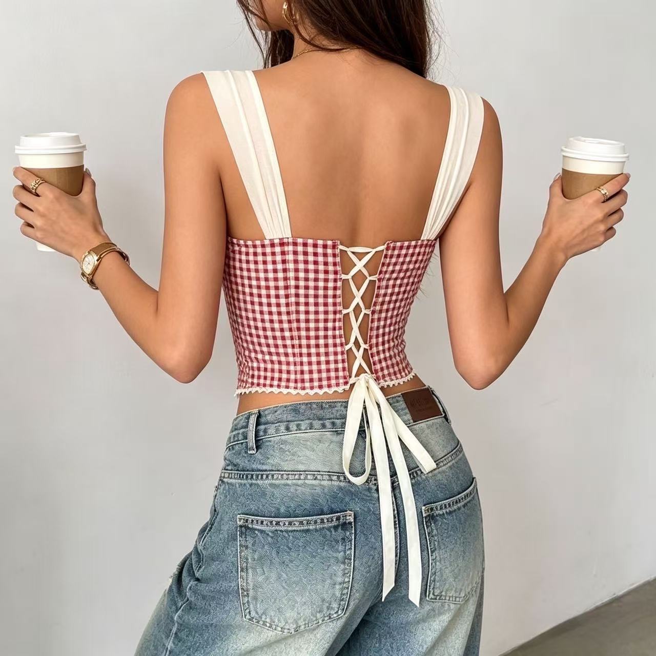 Vintage Gingham Bustier Top