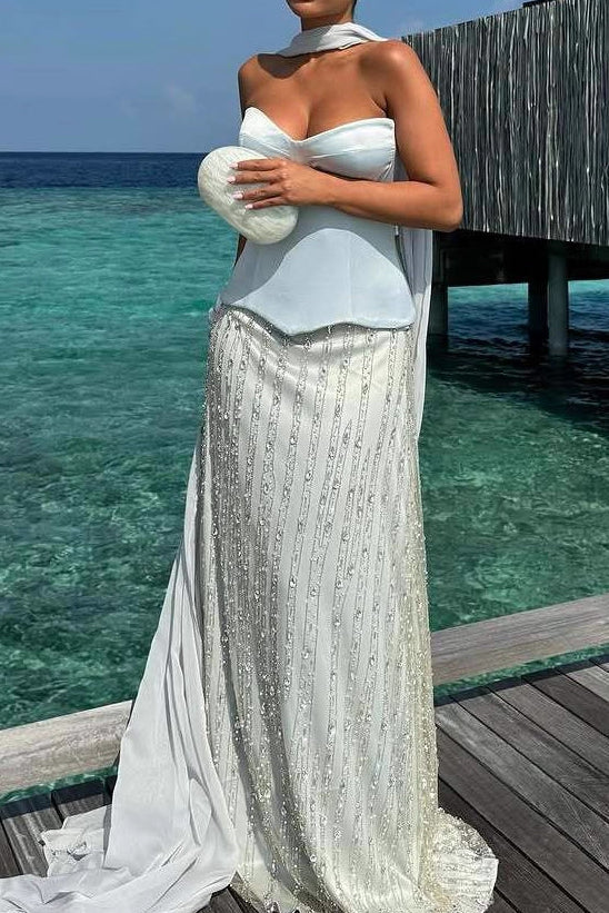 Banquet Elegant Strapless Rhinestone Maxi Dress