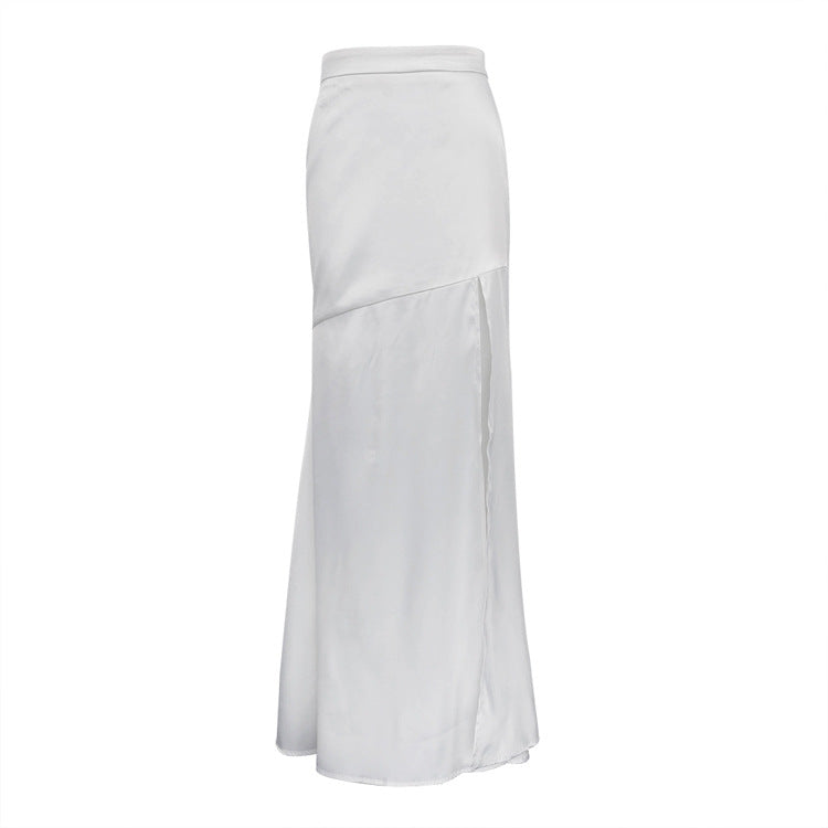 Elegant Everyday White Silk Maxi Skirt