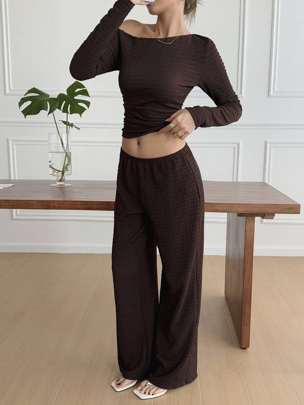 Warm Afternoon Off-Shoulder Knit Set
