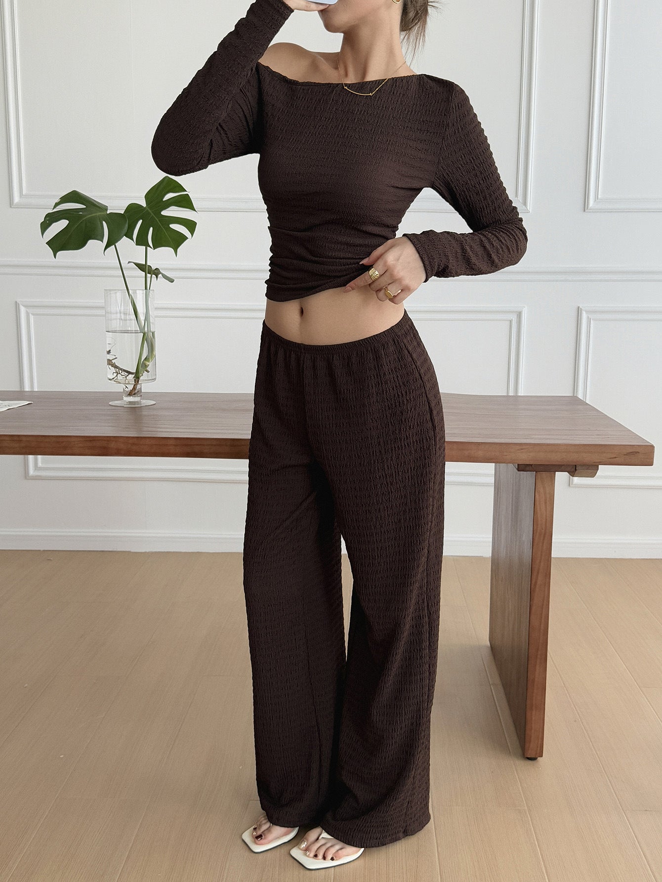 Warm Afternoon Off-Shoulder Knit Set