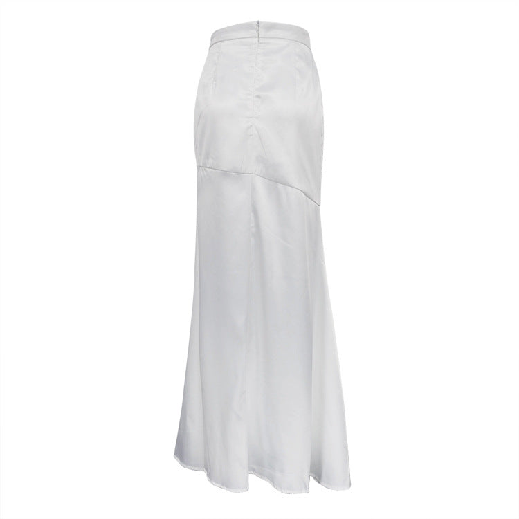 Elegant Everyday White Silk Maxi Skirt