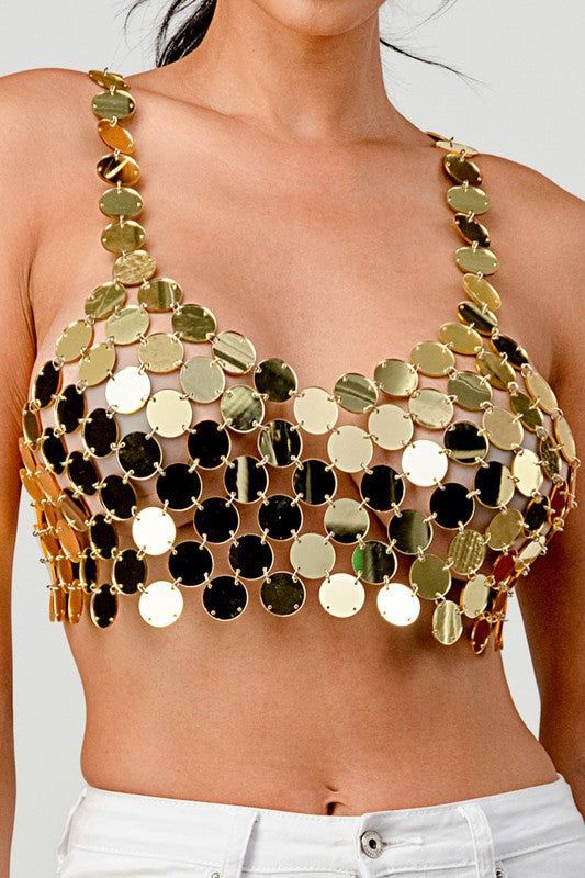 Nightclub Party Sizzling Metallic Sequin Cami Top