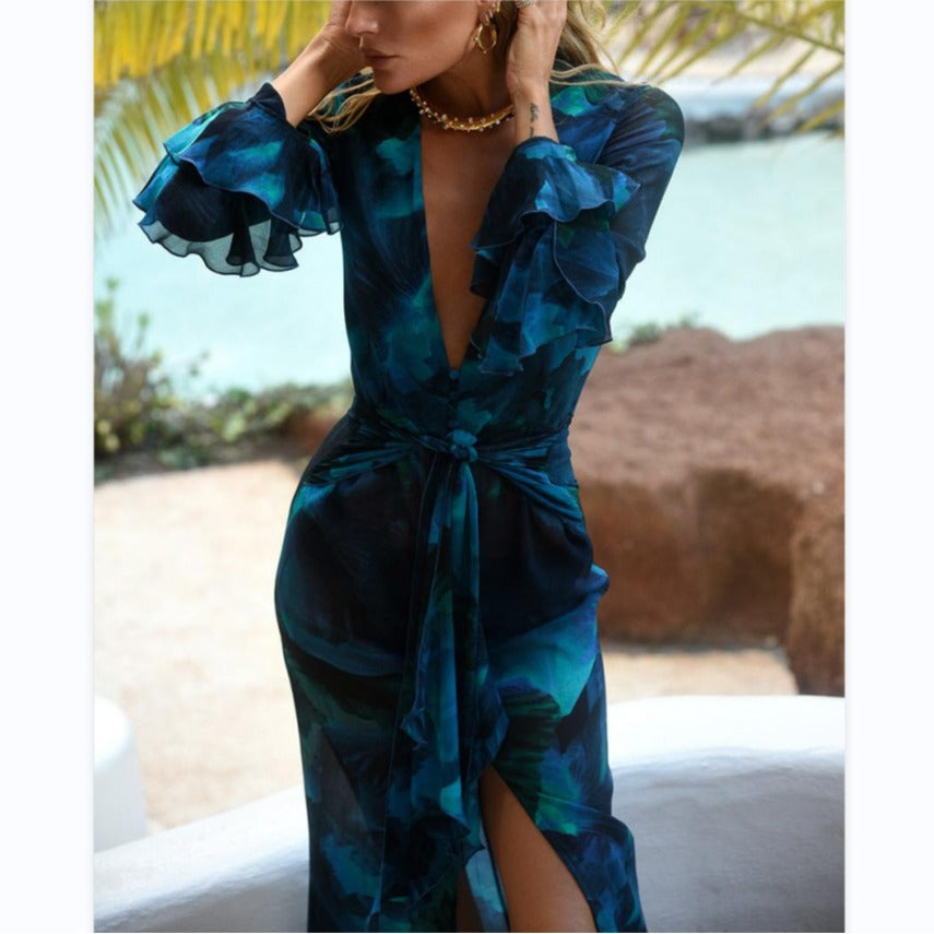 Tie-Dye Bell Sleeve Maxi Dress