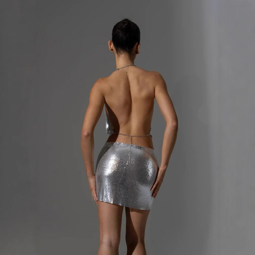 Nightclub Chic Glamorous Metallic Two Piece Set
