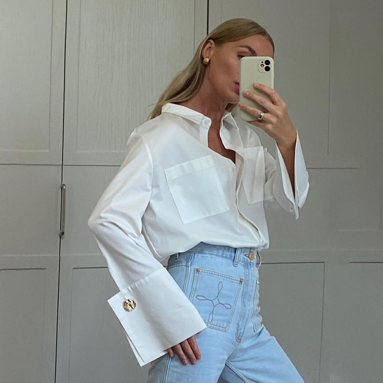 Fresh Casual White Pocket Shirt