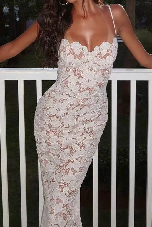 Nighttime Outdoor Feminine White Lace Dress